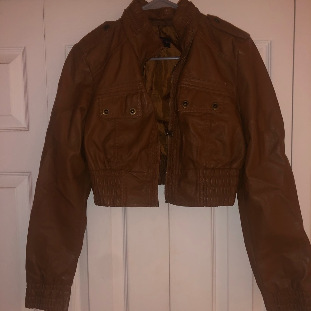 Cropped Faux Leather Jacket